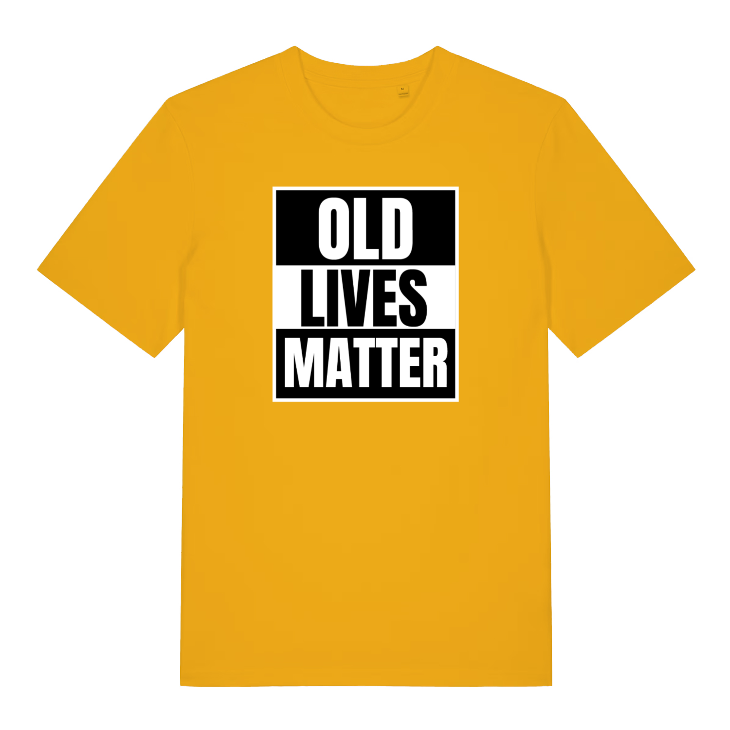yellow funny slogan t-shirt with 'OLD LIVES MATTER' 