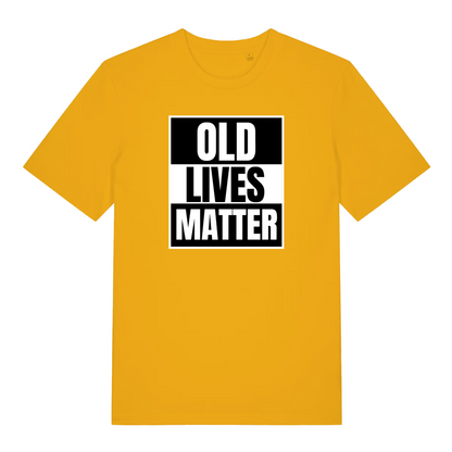 yellow funny slogan t-shirt with 'OLD LIVES MATTER' 
