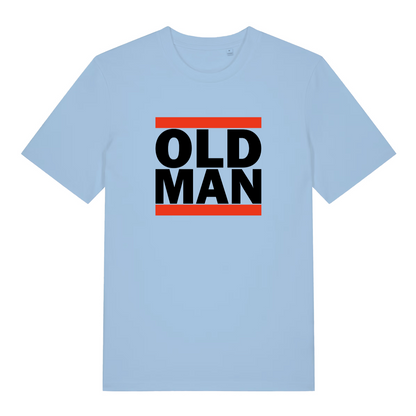light blue funny slogan t-shirt with the text 'old man'
