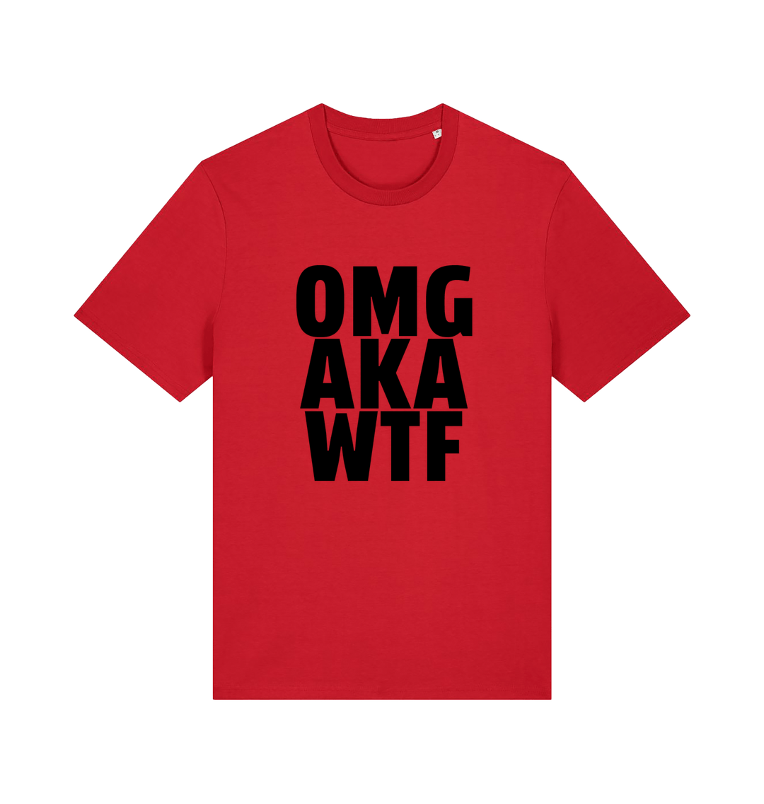 red funny offensive t-shirt with the slogan 'OMG AKA WTF'