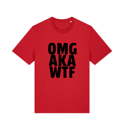 red funny offensive t-shirt with the slogan 'OMG AKA WTF'