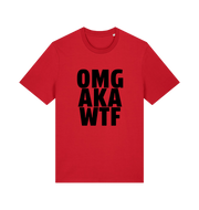 red funny offensive t-shirt with the slogan 'OMG AKA WTF'