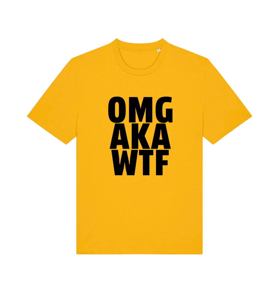 yellow funny offensive t-shirt with the slogan 'OMG AKA WTF'