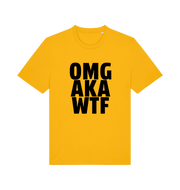 yellow funny offensive t-shirt with the slogan 'OMG AKA WTF'