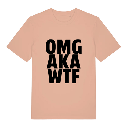 Peach OMG AKA WTF funny slogan t-shirt with witty statement text  