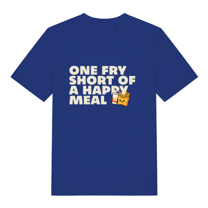 Blue One Fry Short Of A Happy Meal funny slogan t-shirt featuring cheeky fast food design  