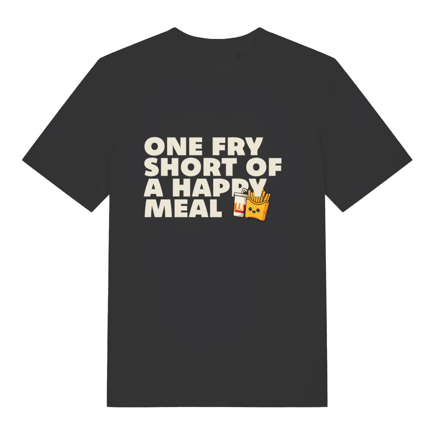 black women's funny slogan t-shirt with the text 'one fry shirt of a happy meal'