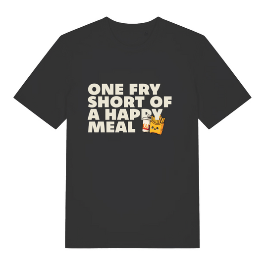 black women's funny slogan t-shirt with the text 'one fry shirt of a happy meal'