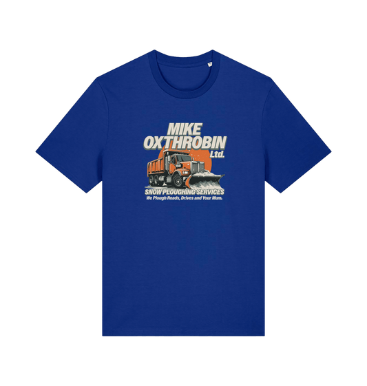 blue funny offensive t-shirt with a graphic of a snow plough