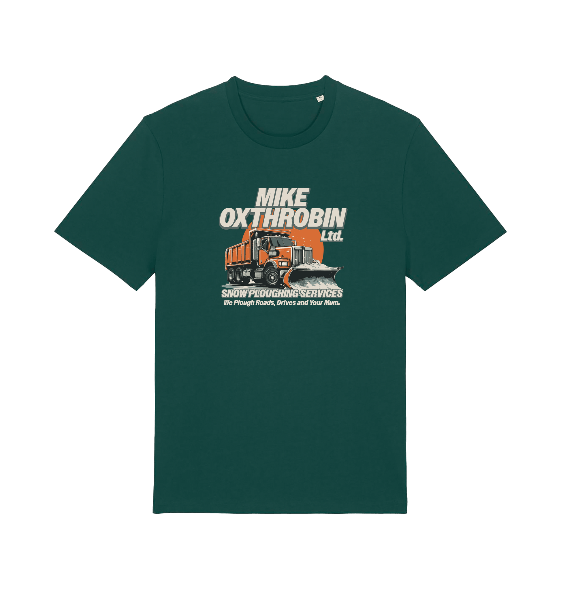 green funny offensive t-shirt with a graphic of a snow plough