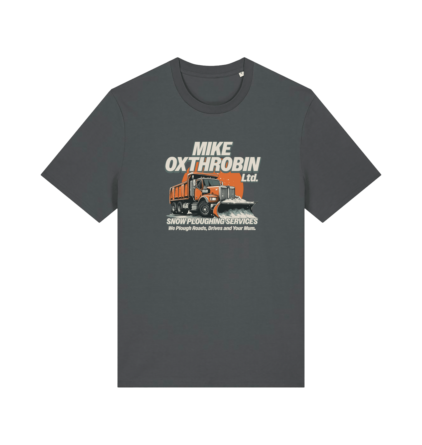 grey funny offensive t-shirt with a graphic of a snow plough
