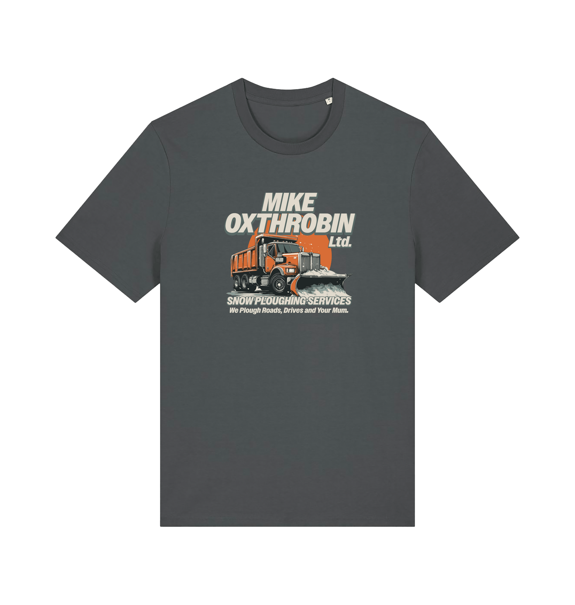 grey funny offensive t-shirt with a graphic of a snow plough
