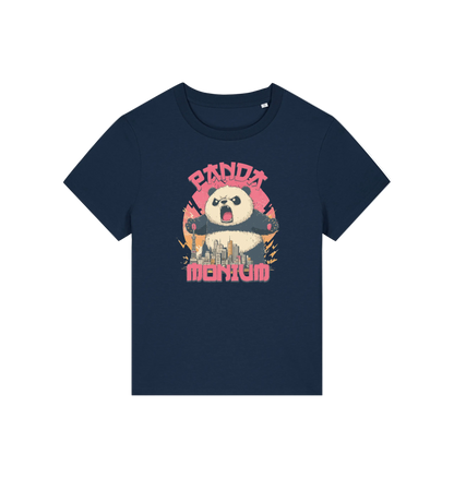 navy funny animal t-shirt with a panda graphic and the slogan pandamonium