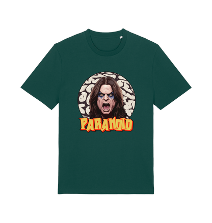 green music t-shirt with a graphic depicting the legend ozzy and the slogan 'paranoid'