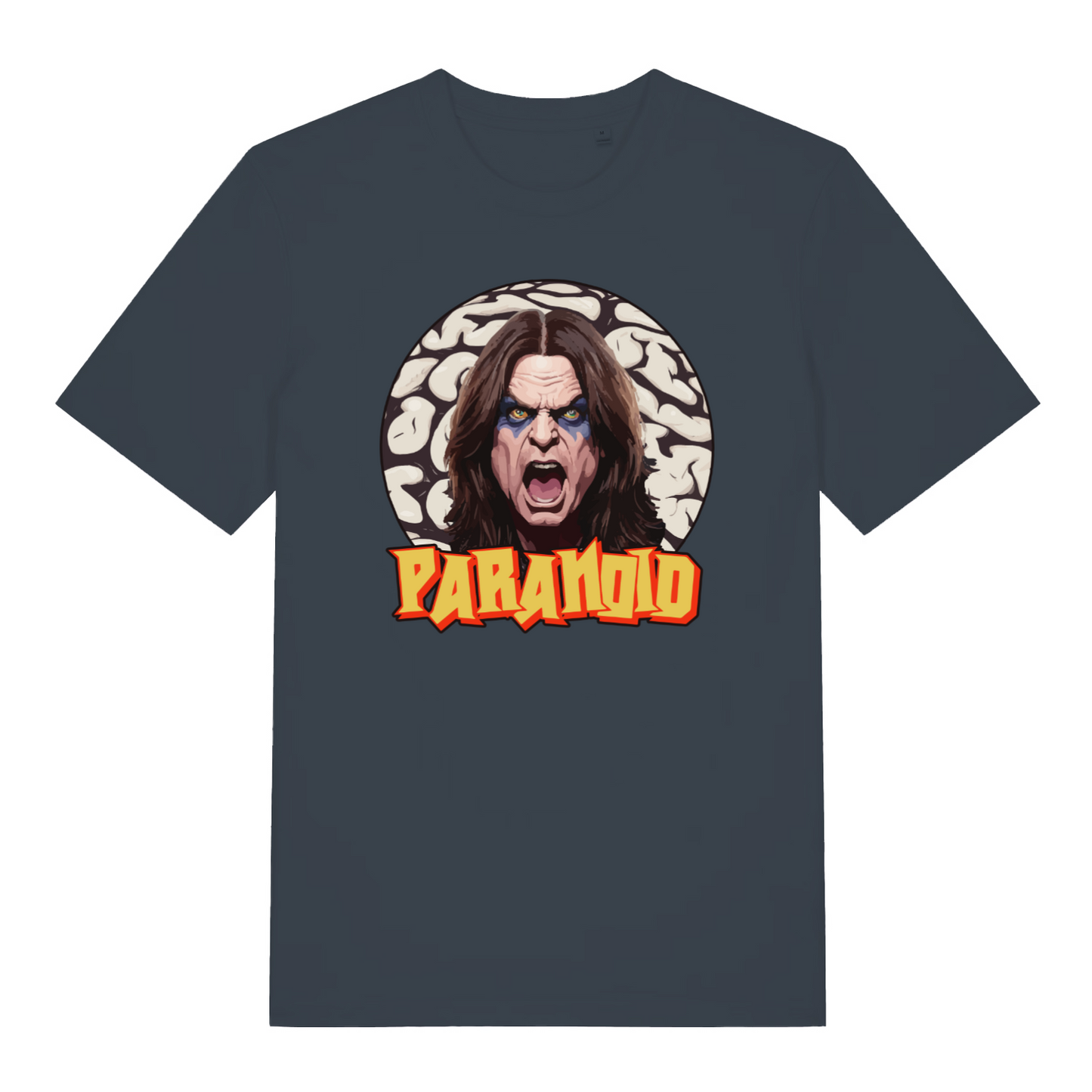 ink grey music t-shirt with the graphic of the legendary ozzy and the text 'paranoid'