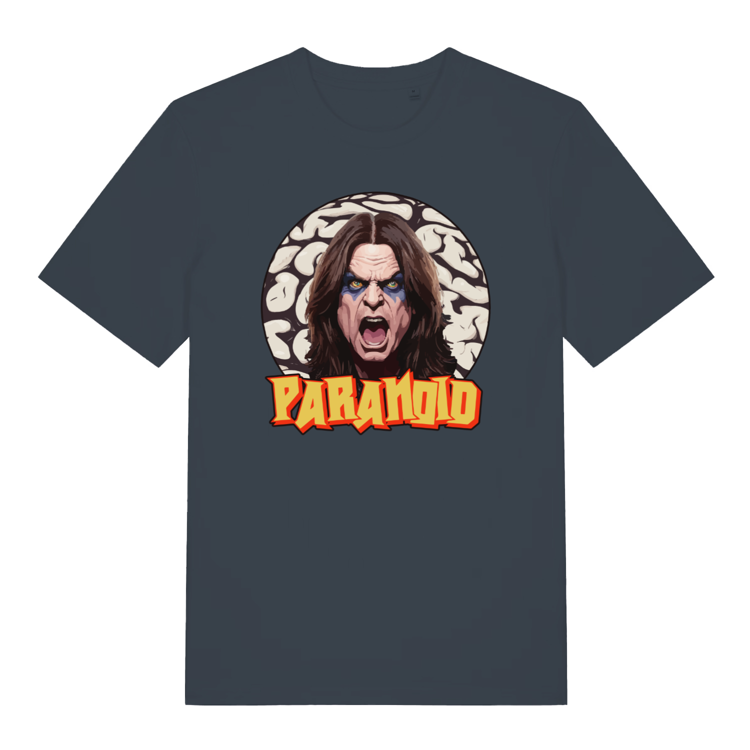 ink grey music t-shirt with the graphic of the legendary ozzy and the text 'paranoid'