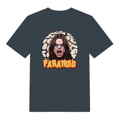 ink grey music t-shirt with the graphic of the legendary ozzy and the text 'paranoid'