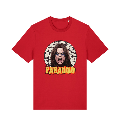 red music t-shirt with a graphic depicting the legend ozzy and the slogan 'paranoid'