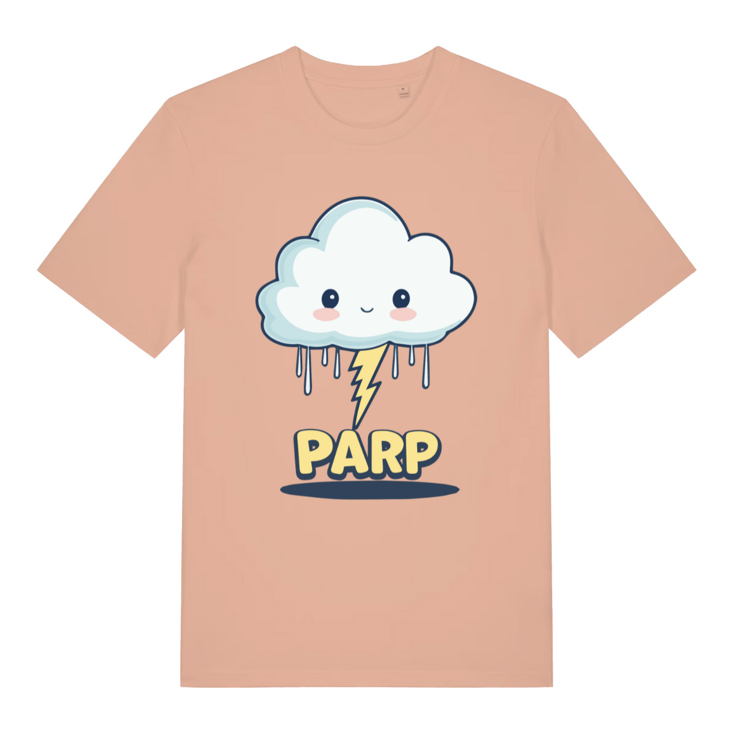 peach women's kawaii t-shirt with the graphic of a cartoon cloud and lightning bolt and the slogan 'parp'