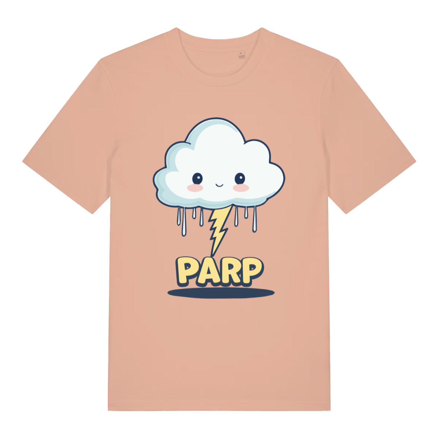 peach women's kawaii t-shirt with the graphic of a cartoon cloud and lightning bolt and the slogan 'parp'