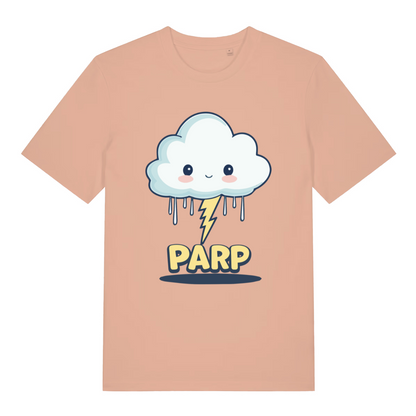peach women's kawaii t-shirt with the graphic of a cartoon cloud and lightning bolt and the slogan 'parp'