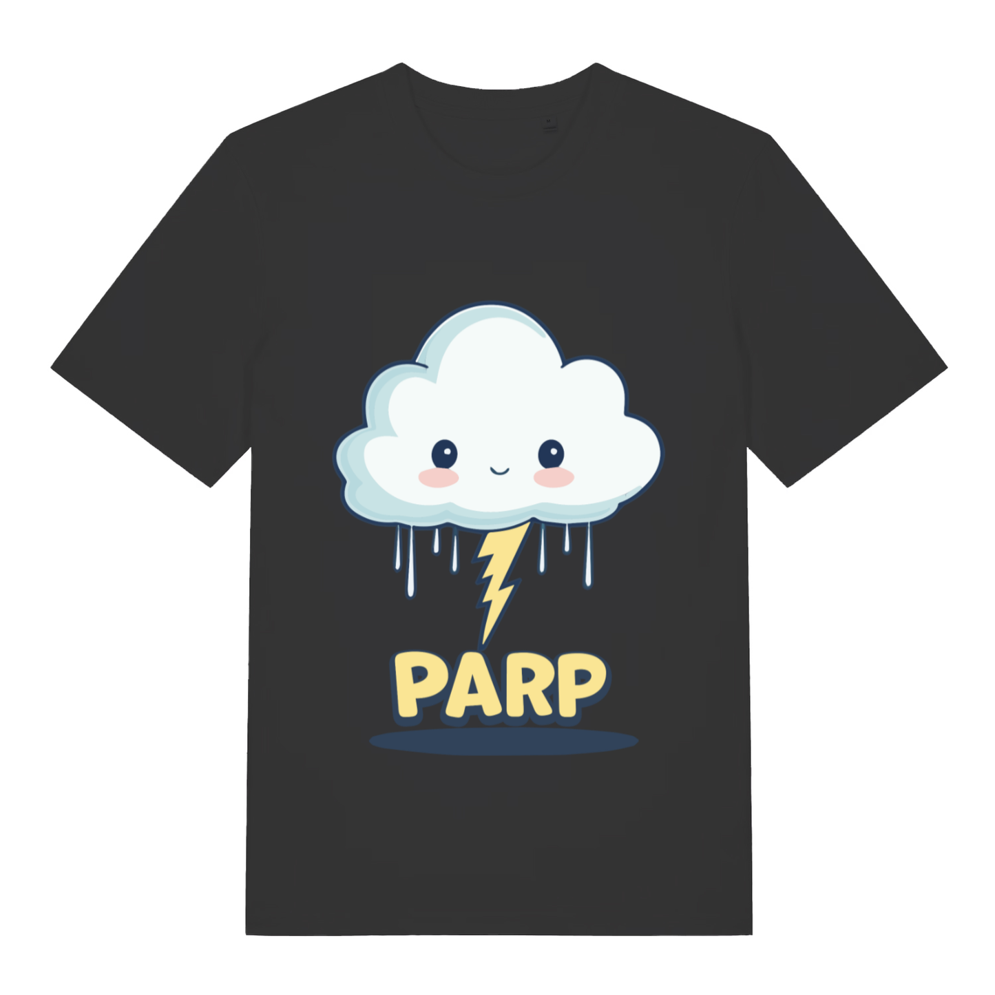 Black Parp Kawaii funny graphic t-shirt with cute thundercloud and PARP text  