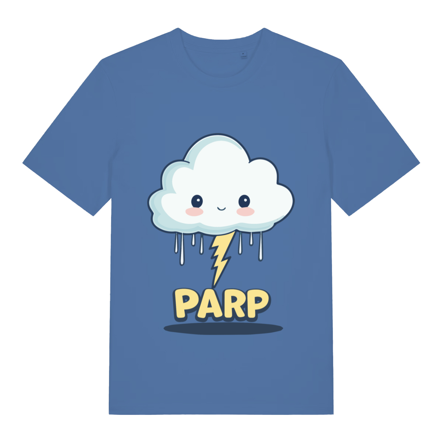 Blue Parp Kawaii funny graphic t-shirt featuring smiling cloud fart design  