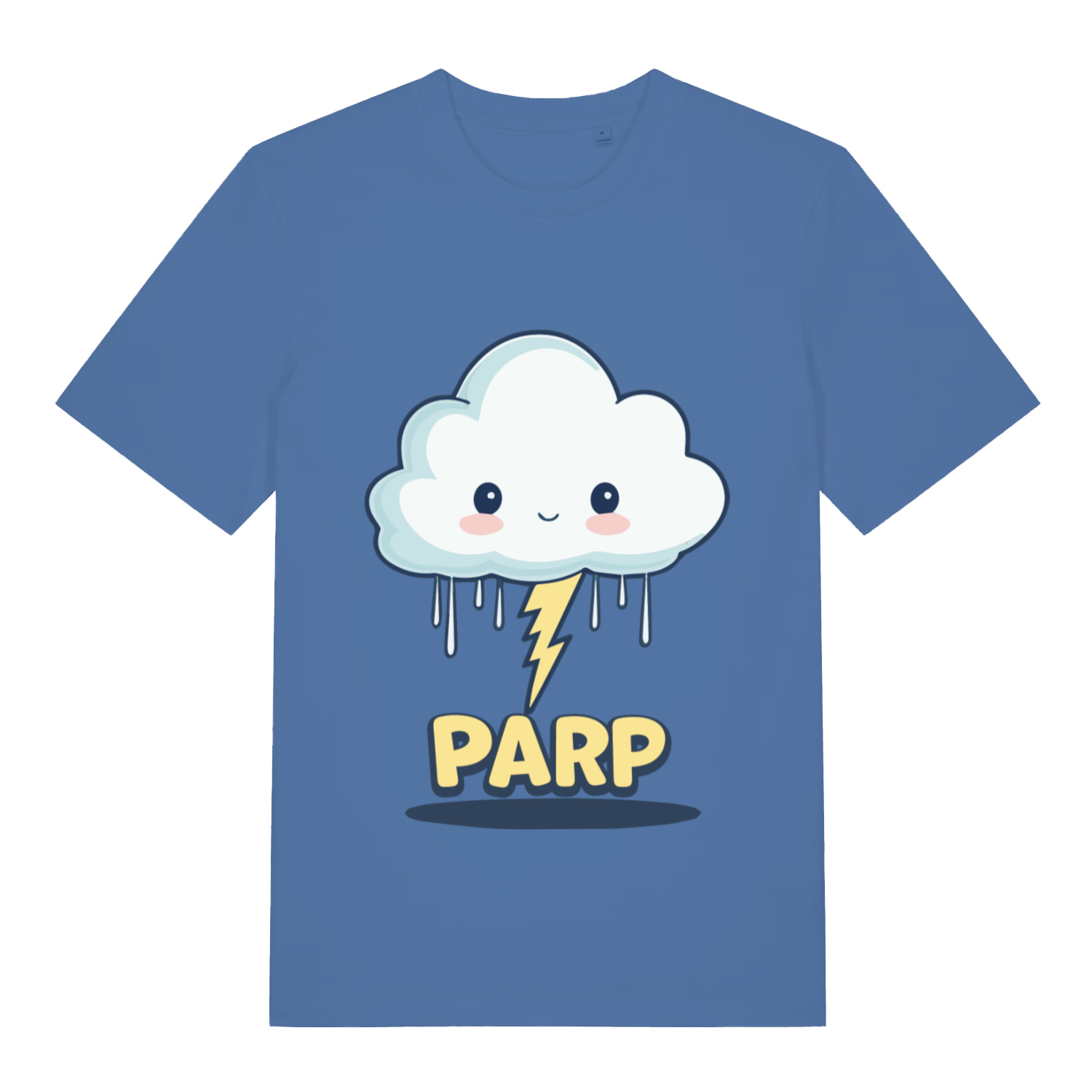 Blue Parp Kawaii funny graphic t-shirt featuring smiling cloud fart design  
