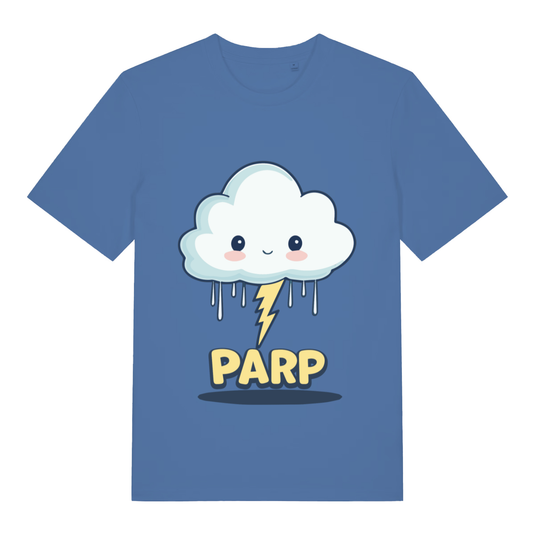 Blue Parp Kawaii funny graphic t-shirt featuring smiling cloud fart design  
