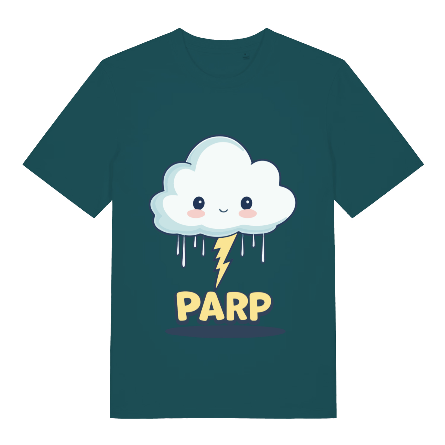 Teal Parp Kawaii funny graphic t-shirt with bold yellow PARP lettering  
