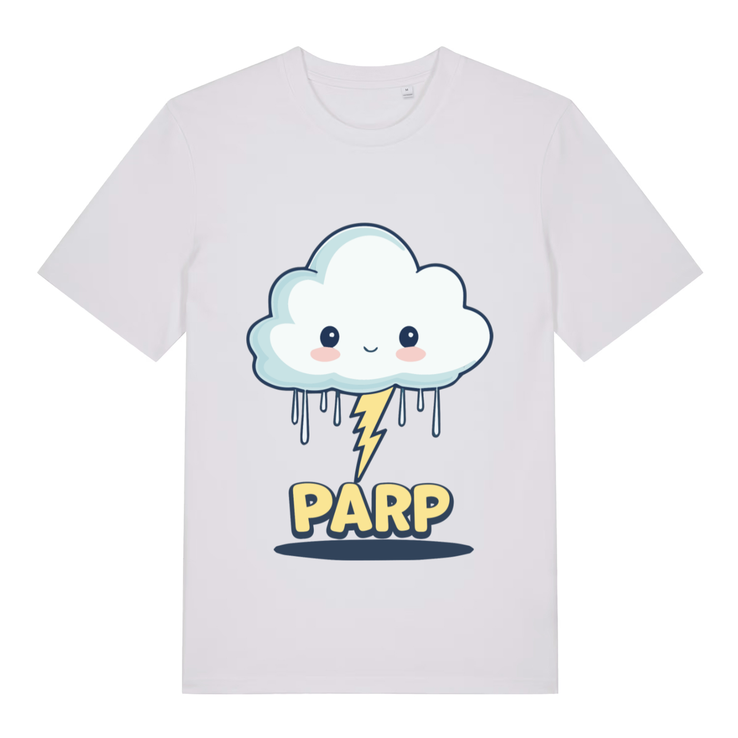 White Parp Kawaii funny graphic t-shirt featuring classic cute thunderclap design  