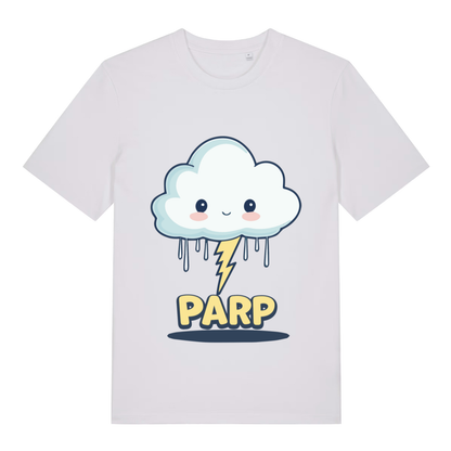 White Parp Kawaii funny graphic t-shirt featuring classic cute thunderclap design  