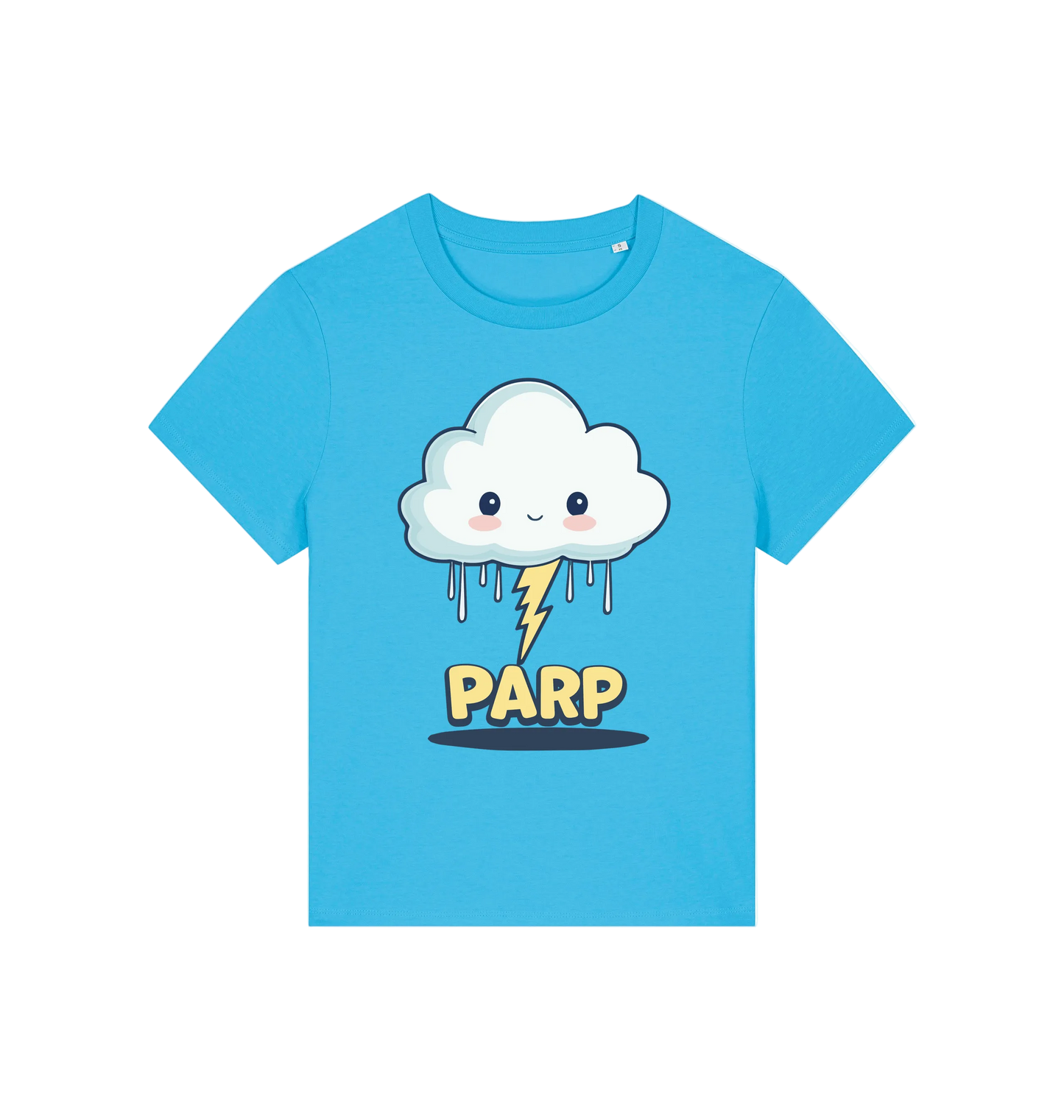 blue kawaii t-shirt with the graphic of a cloud and the slogan 'parp'