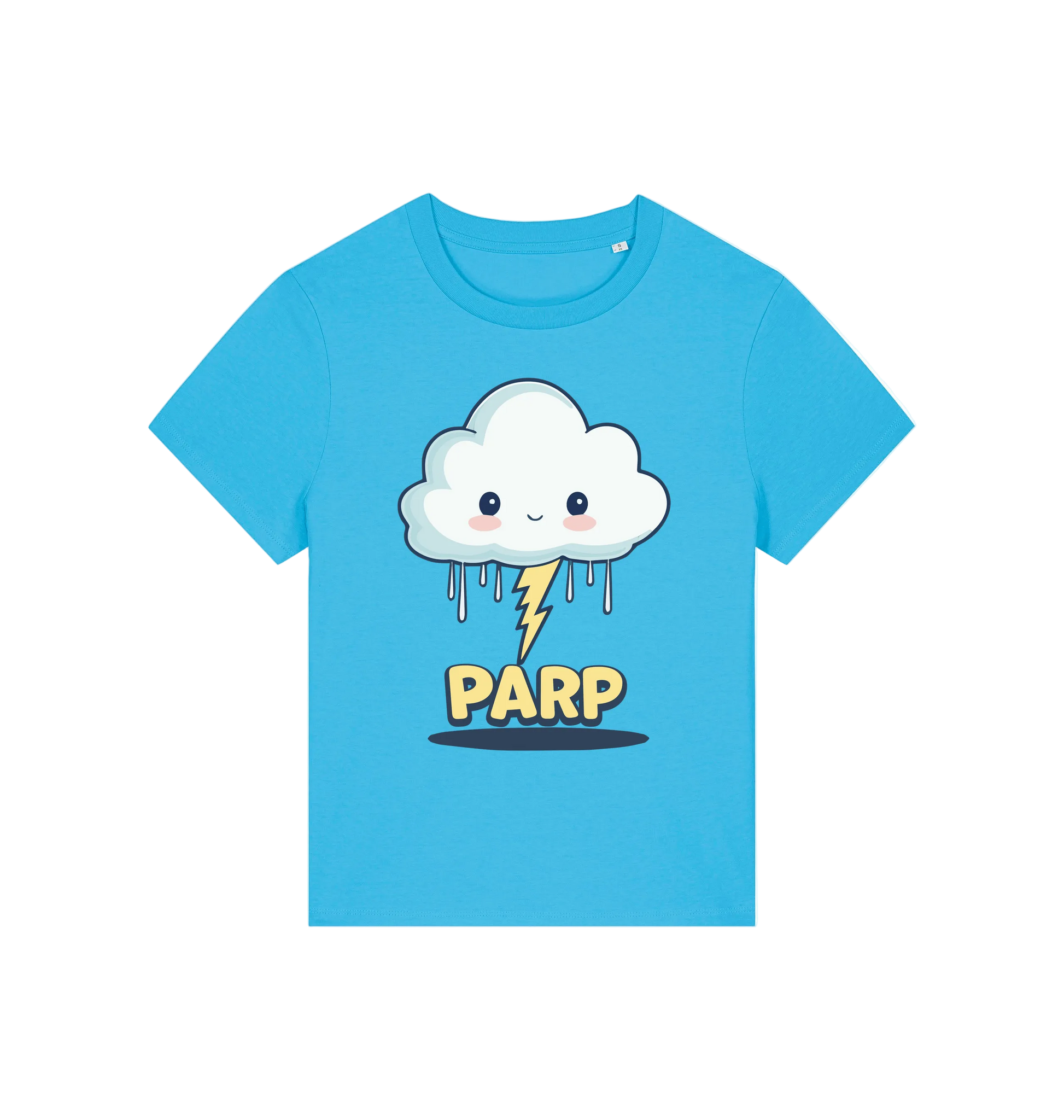 blue kawaii t-shirt with the graphic of a cloud and the slogan 'parp'