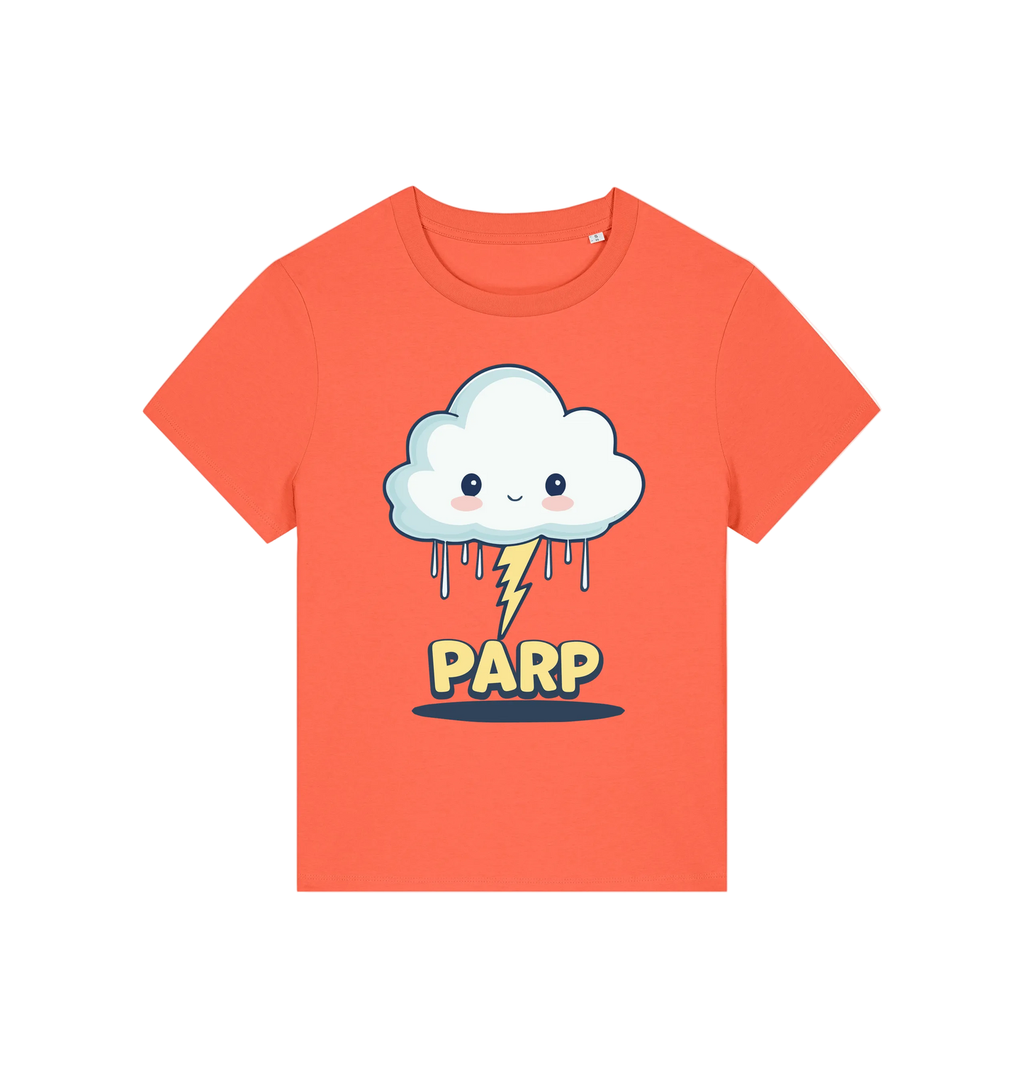 orange kawaii t-shirt with the graphic of a cloud and the slogan 'parp'