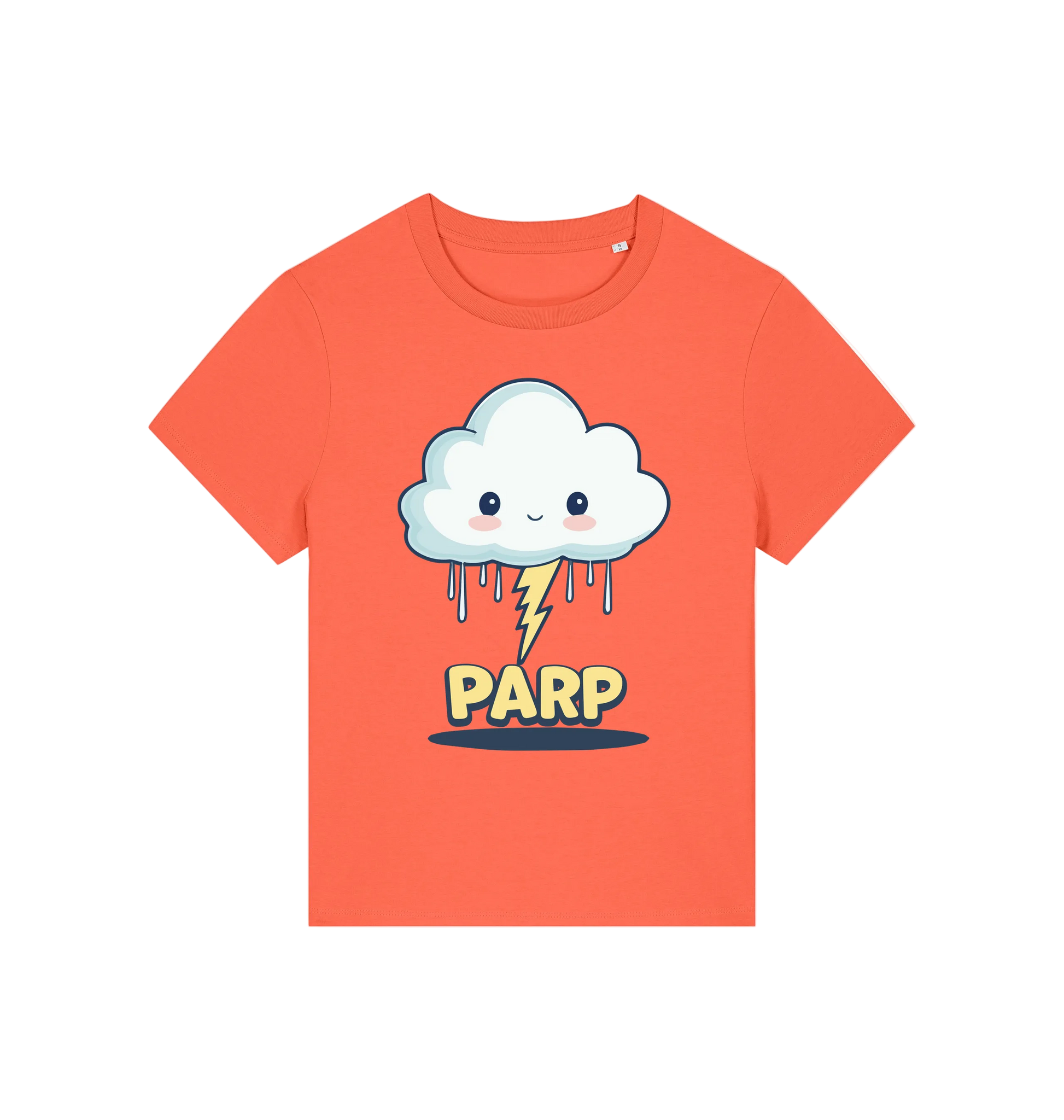 orange kawaii t-shirt with the graphic of a cloud and the slogan 'parp'