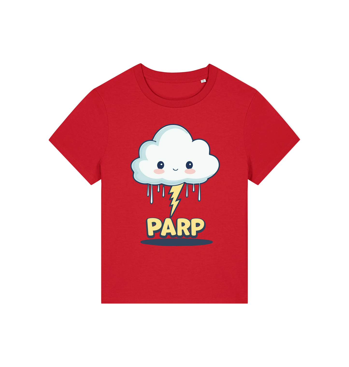 red kawaii t-shirt with the graphic of a cloud and the slogan 'parp'