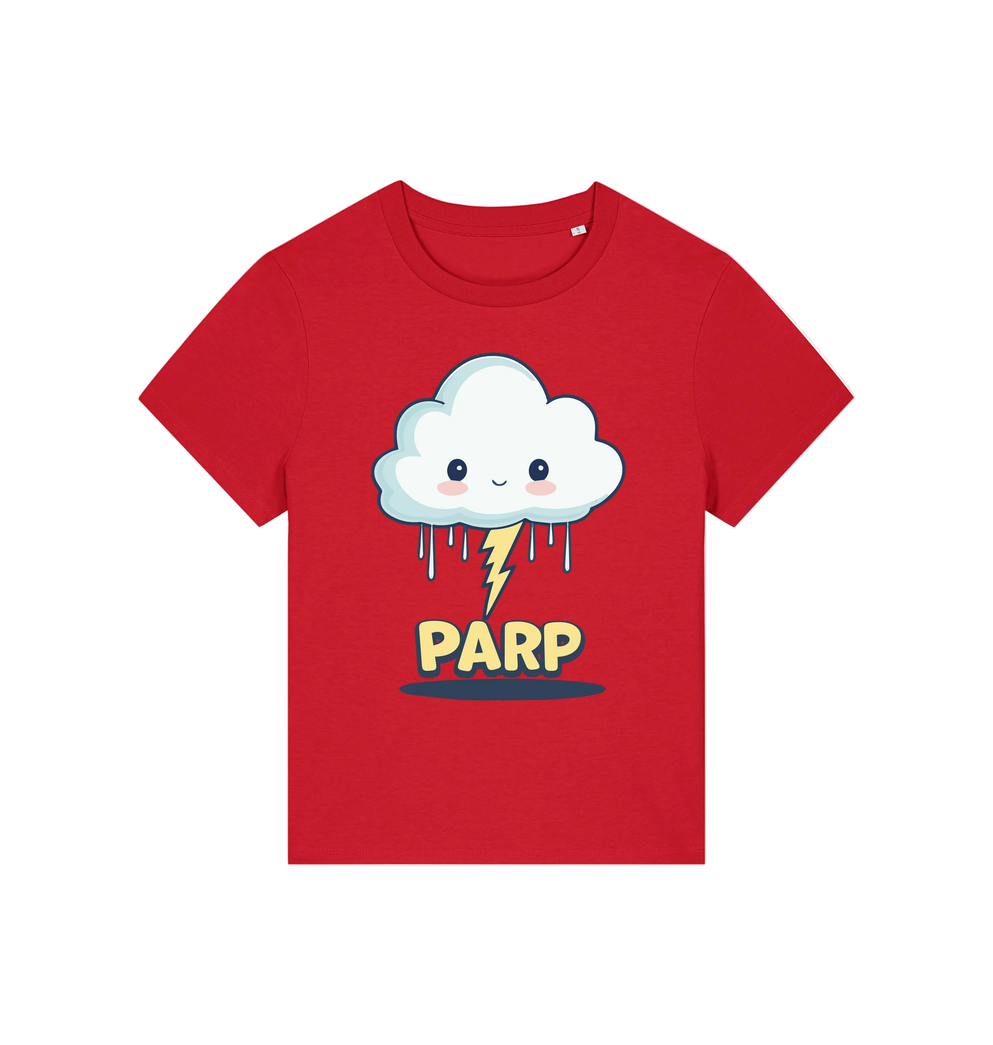 red kawaii t-shirt with the graphic of a cloud and the slogan 'parp'