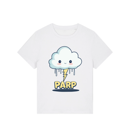 white kawaii t-shirt with the graphic of a cloud and the slogan 'parp'