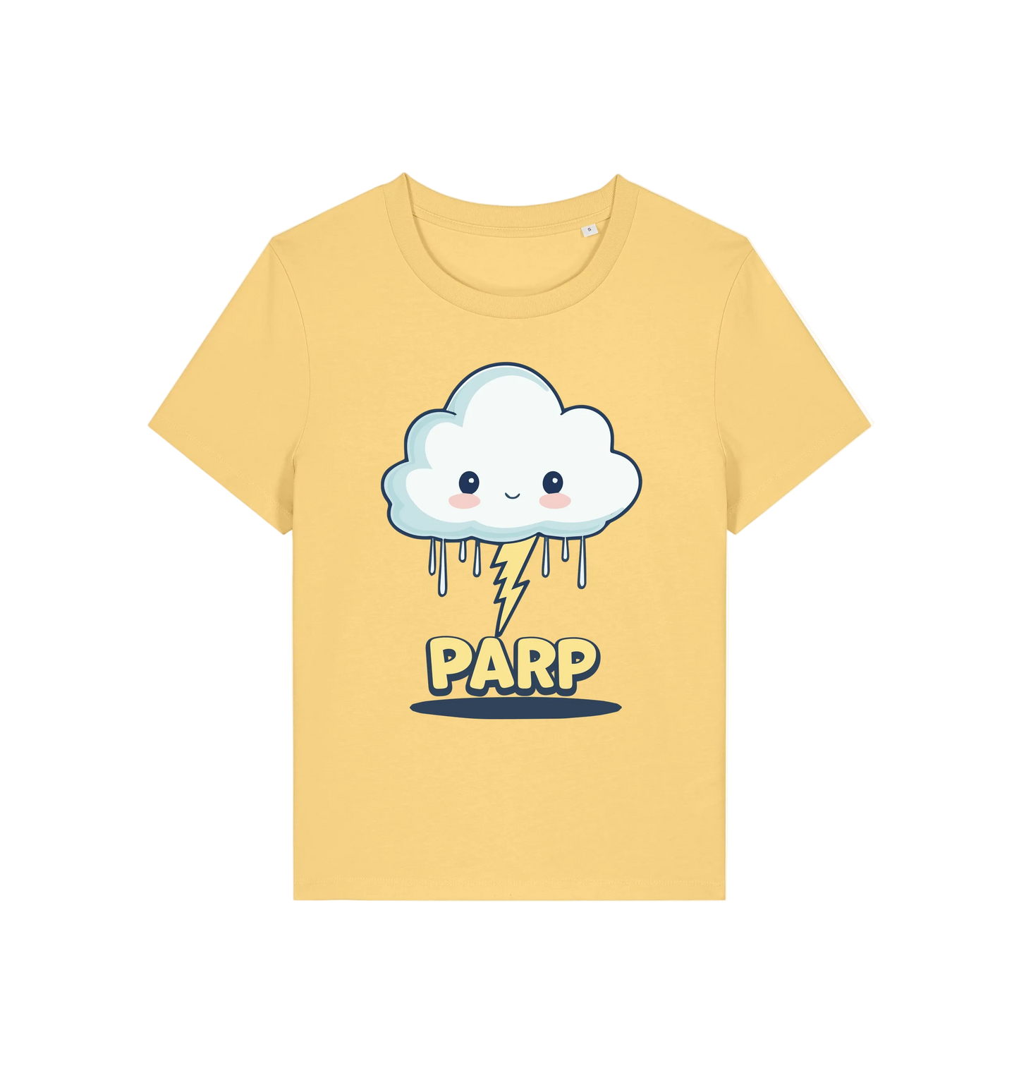 yellow kawaii t-shirt with the graphic of a cloud and the slogan 'parp'