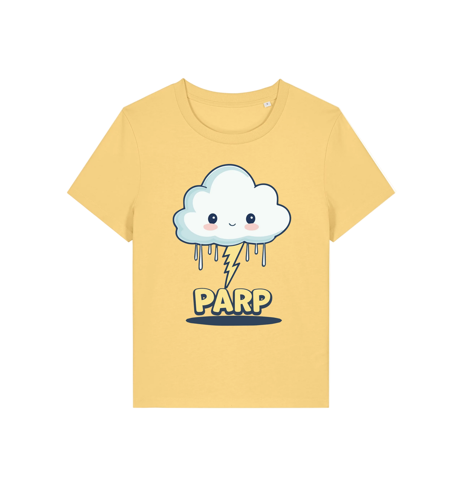 yellow kawaii t-shirt with the graphic of a cloud and the slogan 'parp'