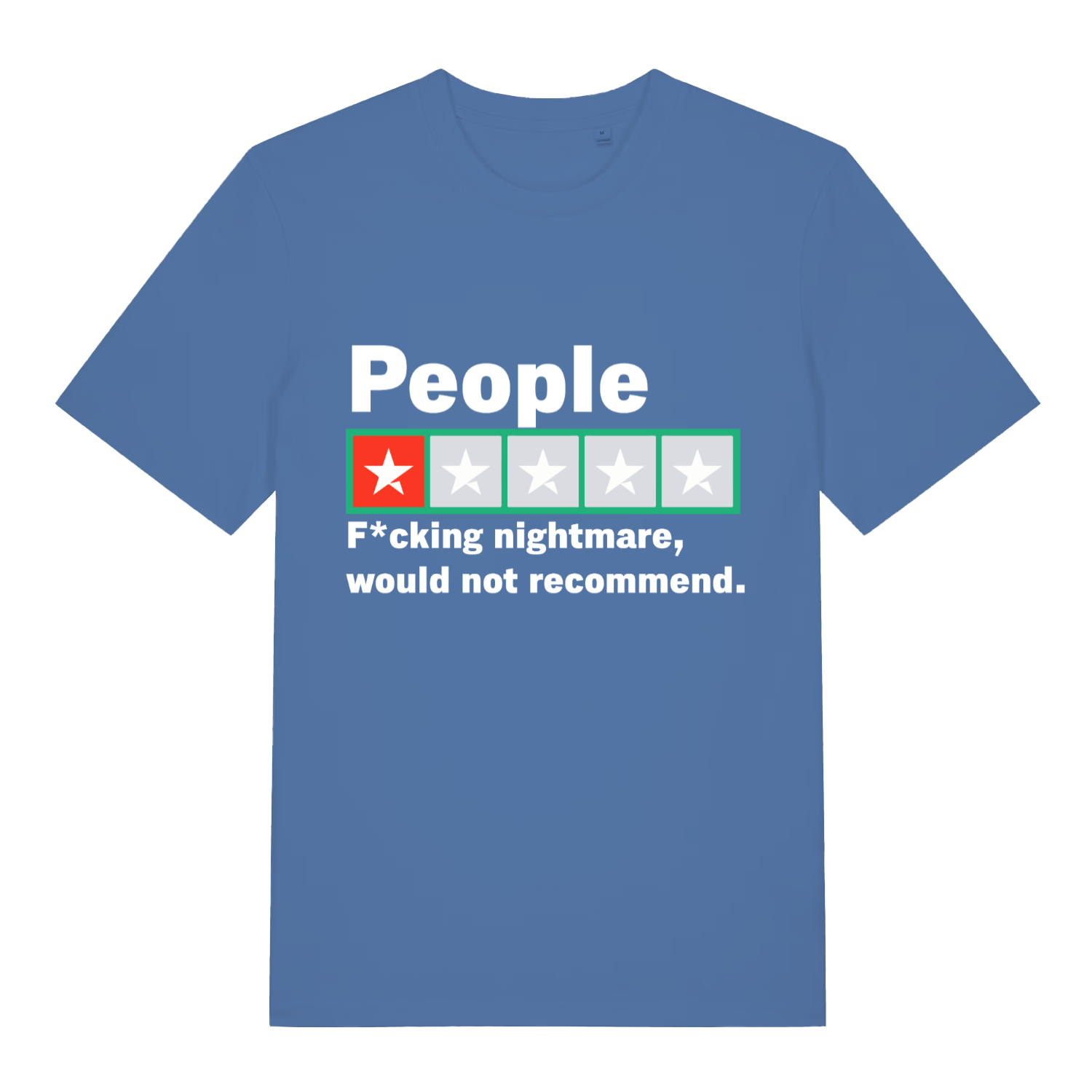 Blue People 1 Star Review funny slogan t-shirt featuring one-star people review  
