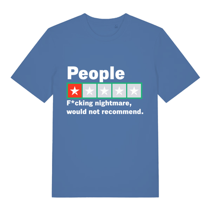 Blue People 1 Star Review funny slogan t-shirt featuring one-star people review  
