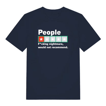 navy funny slogan t-shirt with a trust pilot rating one star design