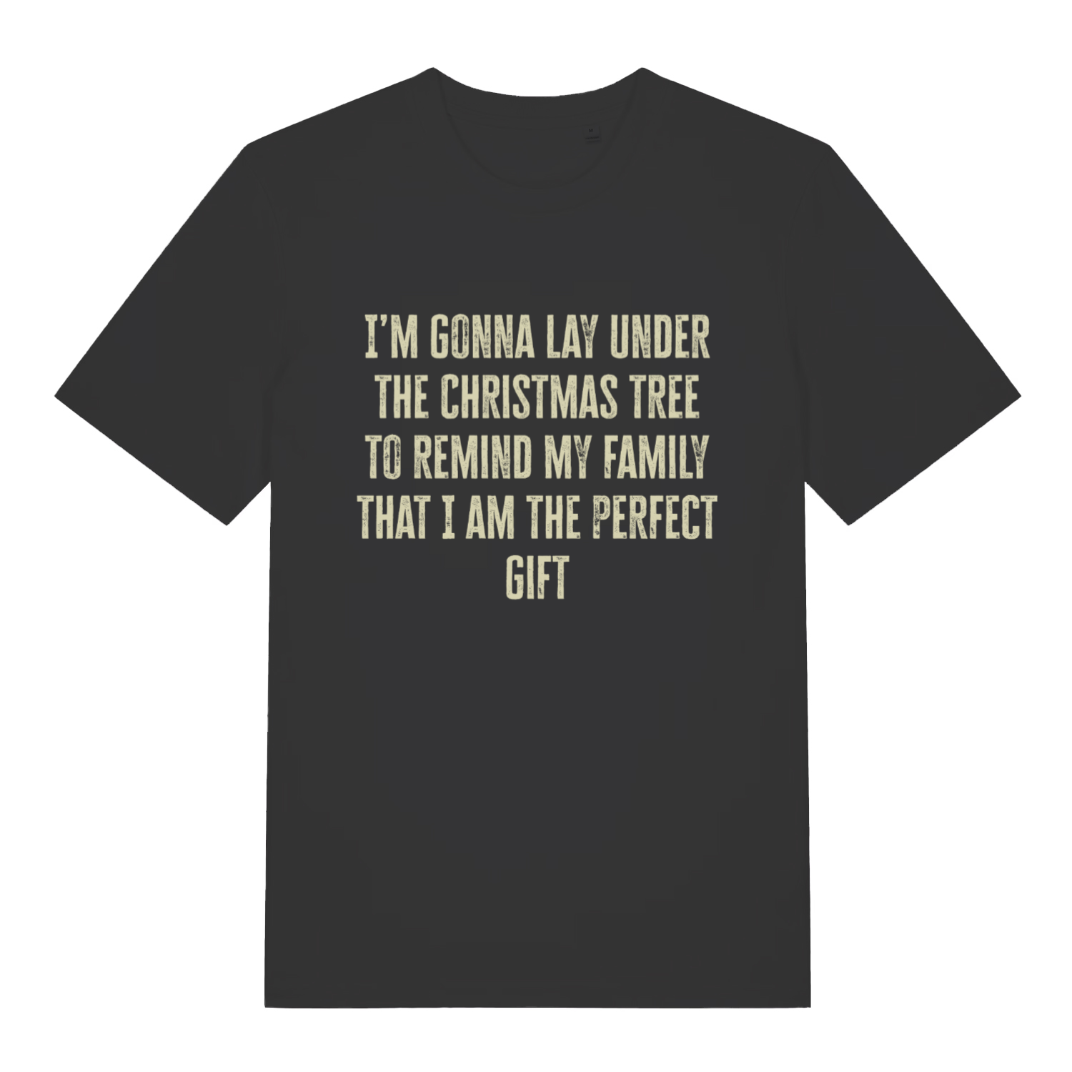 Black Perfect Gift Under The Tree funny Christmas slogan t-shirt with classic festive text  