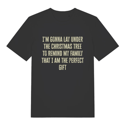 Black Perfect Gift Under The Tree funny Christmas slogan t-shirt with classic festive text  