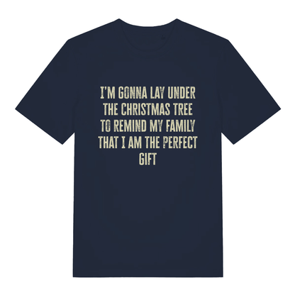 Navy Perfect Gift Under The Tree funny Christmas slogan t-shirt featuring ultimate perfect gift design  