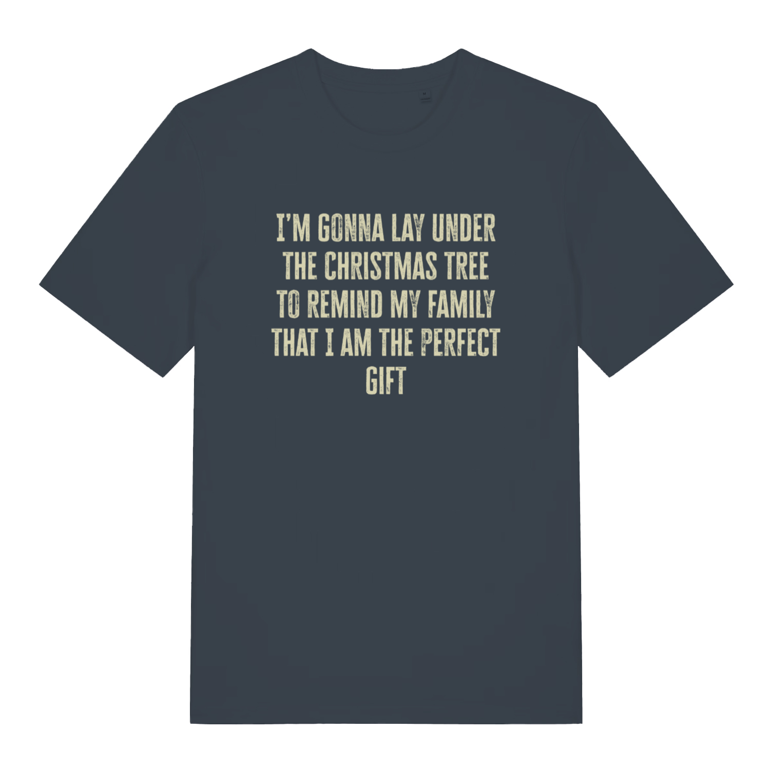 ink grey christmas slogan t-shirt with the text 'i'm gonna lay under the christmas tree to remind my family that i am the perfect gift'