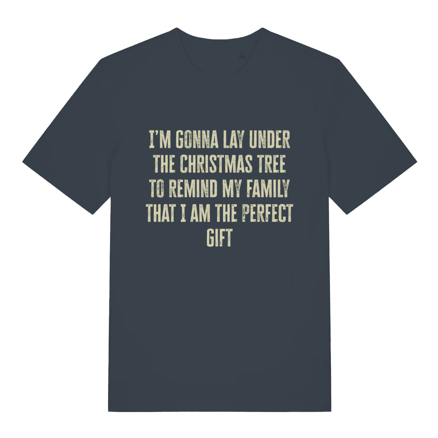 Ink grey Perfect Gift Under The Tree funny Christmas slogan t-shirt featuring humorous Xmas design  