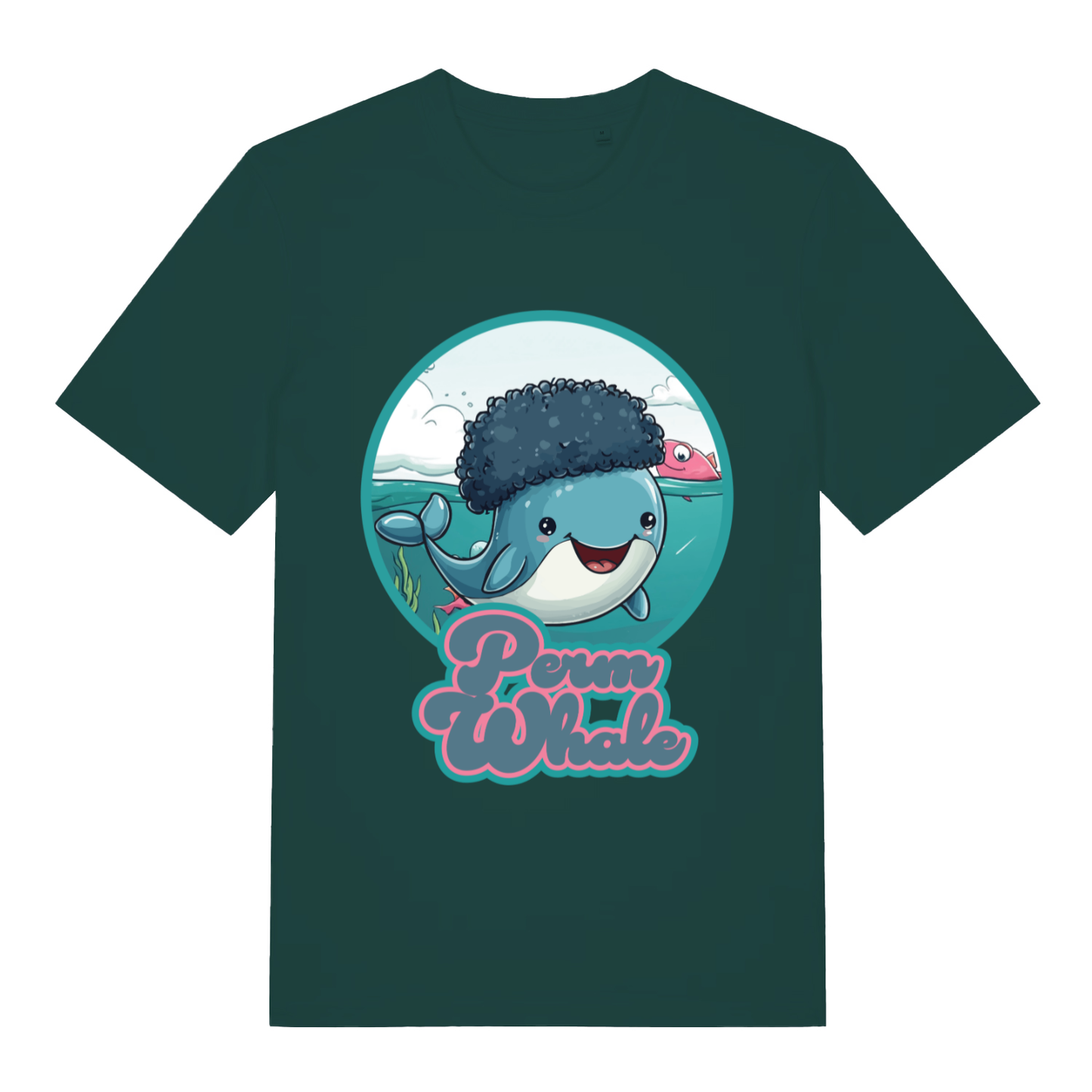 Green Perm Whale funny graphic t-shirt featuring kawaii sperm whale pun  